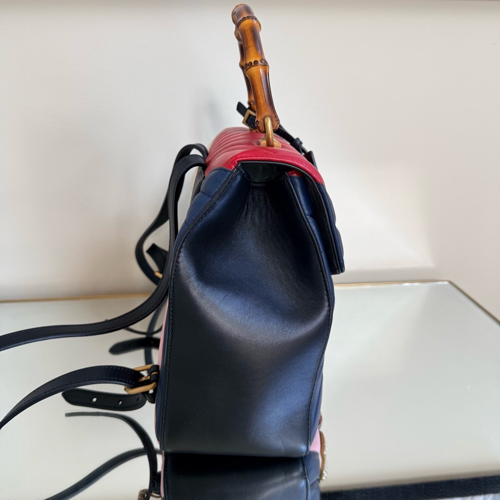 RARE Gucci Queen Margaret Tropuntata Bamboo Multicolor Backpack Pearl Bee Clasp - Picture 7 of 16